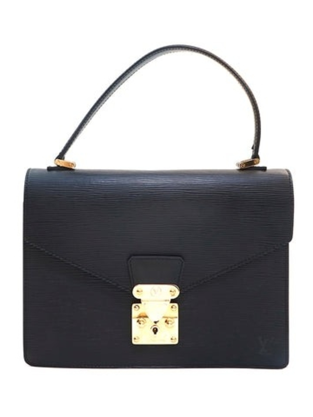 Original LOUIS Vuitton Leather Top-Handle Women’s Black Bag with Gold Hardware
